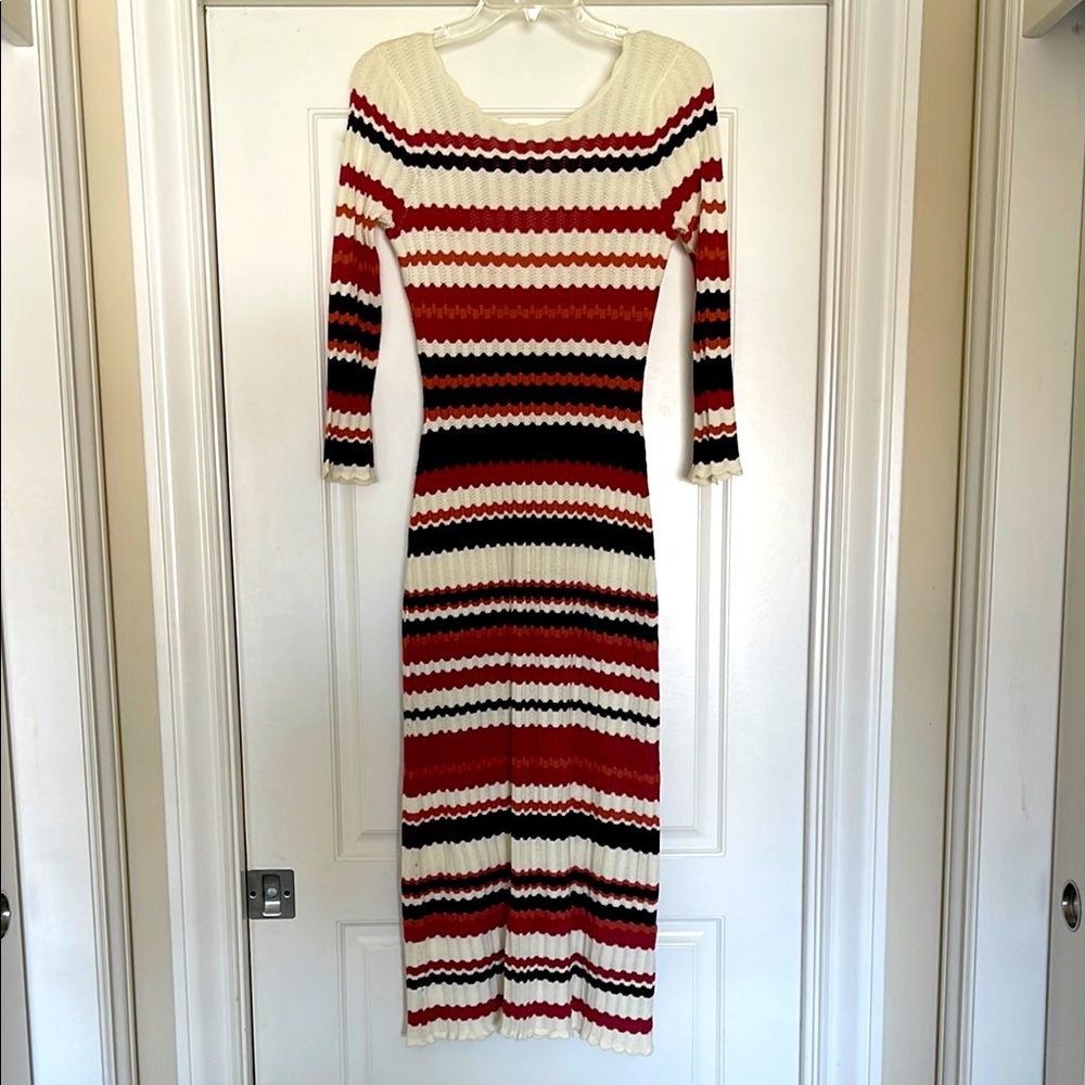 Striped Knit Dress - Red, Black, Cream